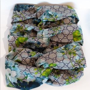Blue floral Gucci repurposed designer headband